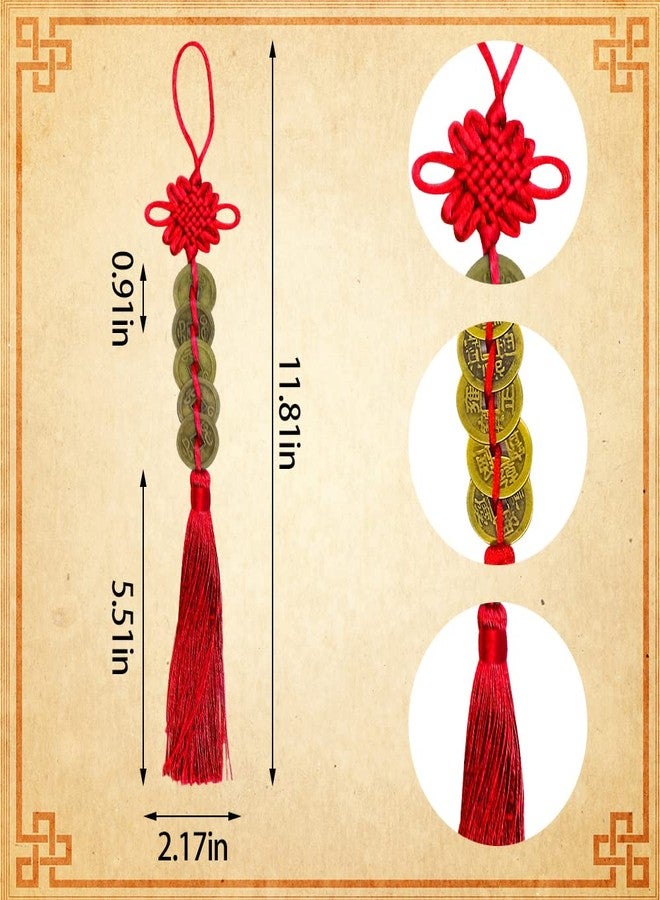 ABTOLS 10 Pieces Chinese Knot Colorful String Feng Shui Charm Vintage I-Ching Lucky Coin New Year Decorations Car Hanging Decoration 5 Coins Emperor Money Chinese Amulet for Family Friends Health and Wealth - Image 3